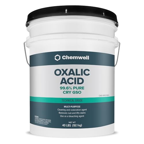 Chemwell Oxalic Acid (40 lbs) - 99.6% Pure Industrial Grade Rust Remover & Wood Bleach | Powerful Cleaner for Metal, Stone, and Concrete | Resealable Packaging