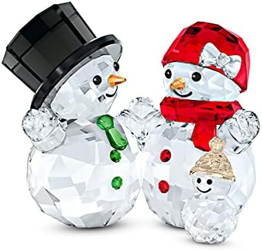 Swarovski Snowman Family Figurine, Multicolored Swarovski Crystals, Part of the Swarovski Joyful Ornaments Collection