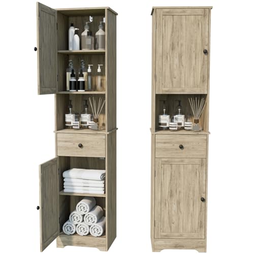 Image of Viaozutis Tall Bathroom Cabinet, Storage Cabinet with 2 Doors & 2Drawer, with Ajustable Shelve, for Bathrooms, Kitchens,Entrances,Bedrooms(Grey)