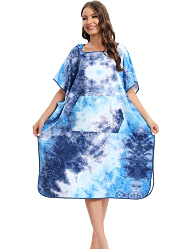 FLYILY Microfibre Surf Poncho Towel with Hood Bath Robe for swimming and beach changing One Size Fit All adults (BluePrint) - Image 2