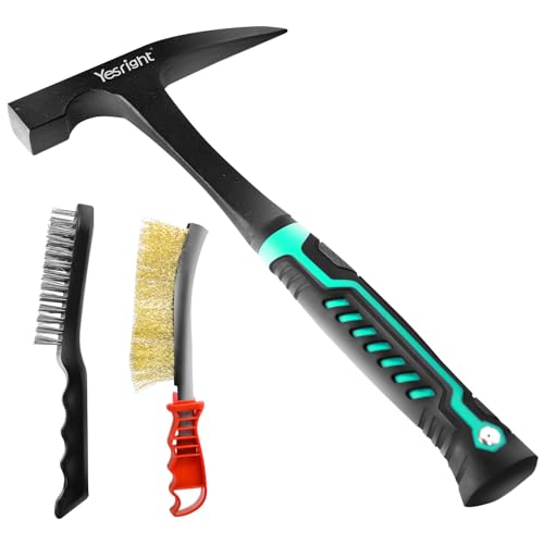 YesRight Chipping Hammer, 22oz Welding Chipping Hammer with 2Pcs Steel Wire Brush, Sheet Metal Hammers Slag Removal Tool for Welders Metal Cleaning Workshop & DIY Projects