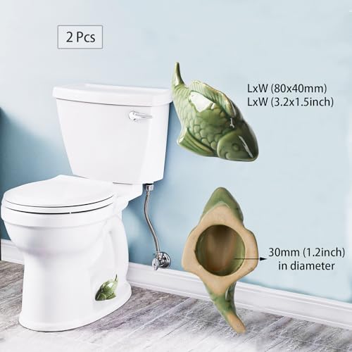 Image of ZUNON Toilet Bolt Caps, Decorative Toilet Bolt Covers, Ceramic Cute Frog Covers Toilet Bolts Bathroom Decor Easy Installation Set of 2 (Green Fish)