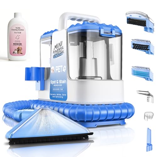 Image of Portable Carpet & Upholstery Cleaner Machine for Pets, Spot, Stain, Couch Cleaner Machine with Powerful Suction and and Cleaning Solution, Car /Auto Detailer, Lightweight Compact Design, Blue