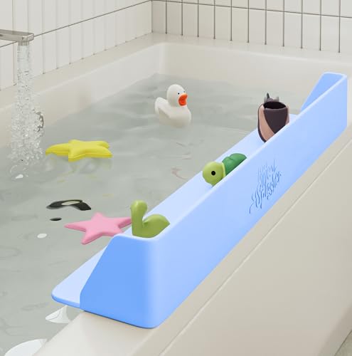 Image of Little Splasher PlayPad, 3-Ft Long with SplashGuard For Bathtub, 5-Inch Tall - Kids Mess-Free Bath and No Leaks with Strong Suction Cups - Ocean Blue