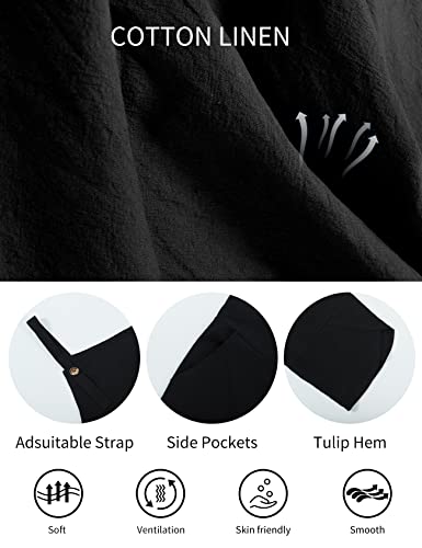 Gihuo Women Cotton Linen Overalls Loose Fit Wide Leg Baggy Jumpsuit With Pockets(Black-M) #TOP2