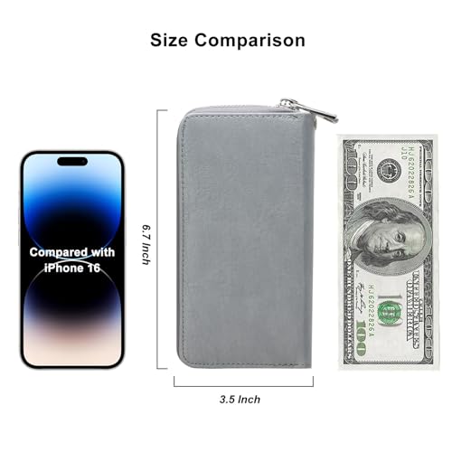 Image of Cellphone Wallet for Women Dual Zipper Long Purse with Removable Wristlet