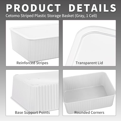 Cetomo-Plastic-Underwear-Drawer-Organizer-with-Lid-Lidded-Storage-Box-for-Bras-Plastic-Basket-for-Closet-and-Shelf-Stackable-Gray-31-x-24-x-11-cm