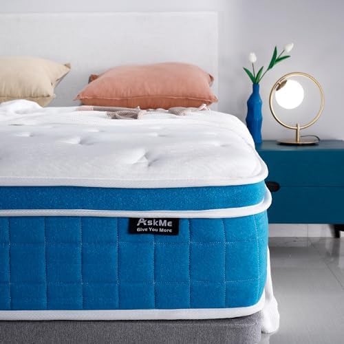 Askme Queen Mattress 12 Inch Hybrid Mattress Bed in a Box,Medium Firm Cooling Gel Memory Foam Mattress with Individually Wrapped Pocket Coils for Motion Isolation and Pressure Relief, CertiPUR-US