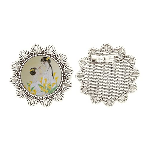 Broche de plata con flor de acuarela china para regalo de bodas