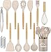 ANBOP Lot de 22 spatules de cuisine de qualité supérieure avec support et revêtement antiadhésif résistant à la chaleur avec poignée en bois naturel