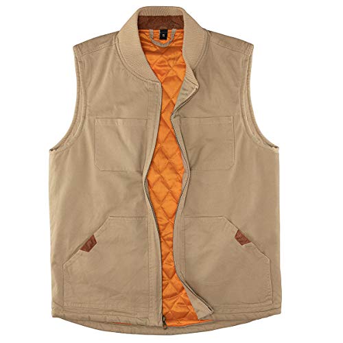 Lisskolo Men's Quilted Lined Vest Washed Canvas Winter Warm Outdoor Hunting Work Utility Travel Vest Jacket