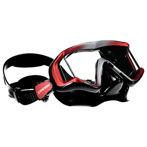 CRESSI Liberty Triside Mask - Panoramic 3 Glass Mask for Diving and Snorkelling, Black/Red Silver, One Size, Unisex Adult