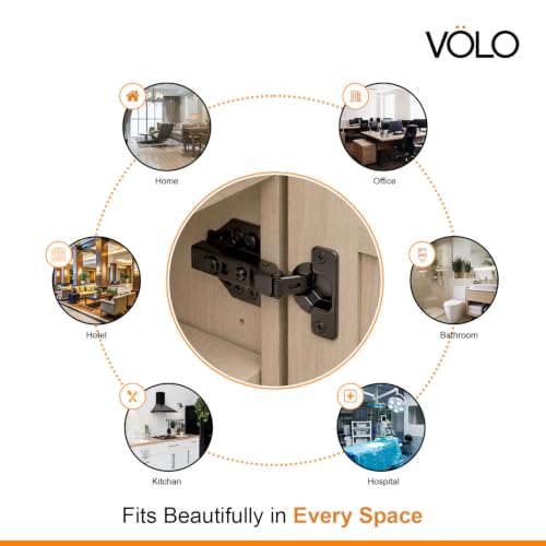 Image of VOLO Cabinet Hinges, Set of 1 (2 Pieces) for Furniture, Wardrobes, Doors, and Storage Units | (3D (Black) Soft Close (Mild Steel), 8 Crank | Half Overlay)