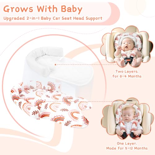 Image of Baby Car Seat Head Body Support & Strap Covers, 2 in 1 Infant Car Seat Insert, Reversible Soft Breathable Newborn Cushion Pads for Preemie, Perfect for Baby Carseats, Strollers, Swings (Rainbow)