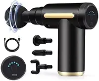 Pistola de Massagem Profissional Recarregável, 6 Velocidades, 4 Ponteiras, Massageador Elétrico Relaxante e Miofascial
