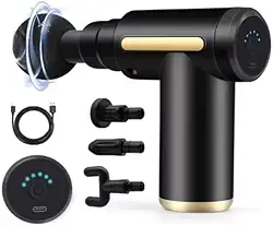 Pistola de Massagem Profissional Recarregável, 6 Velocidades, 4 Ponteiras, Massageador Elétrico Relaxante e Miofascial