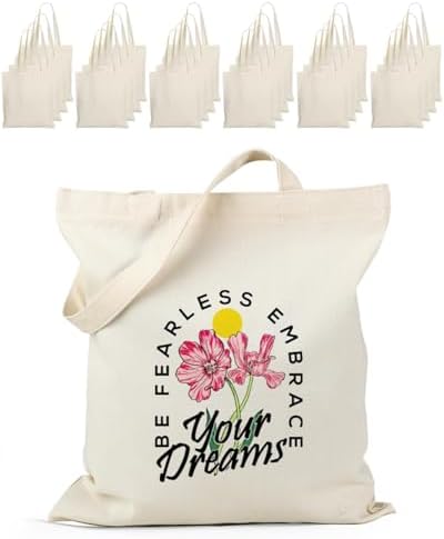 Lzerking 24 Pack Large Canvas Tote Bag Bulk, 14.5x16.3 Inches Bla...