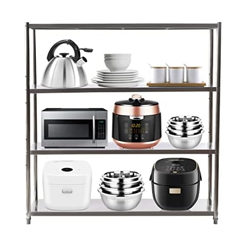 Ficwzw Stainless Steel Shelving, Adjustable Shelf Storage Unit, 4 Tier Storage Shelves for Kitchen, Stainless Steel Heavy Duty Shelving for Kitchen Commercial Office Garage Storage Cover