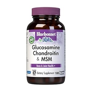 Bluebonnet Nutrition Glucosamine Chondroitin Plus MSM, Glucosamine, Chondroitin Sulfate, Vitamin C & OptiMSM, Bone & Joint Health, Non GMO, Gluten Free, Soy Free, Milk Free, 180 Vegetable Capsules