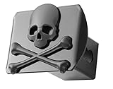 100% Metal Skull Crossbones 3D Black Emblem Trailer Metal Hitch Cover Fits 2' Receivers New (Black)