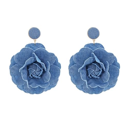 XUYUH Handmade Floral Exaggerate Earrings Rose Flower Earrings Stylish Denims Flowers Drop Earwear Jewelry Ornament for Women