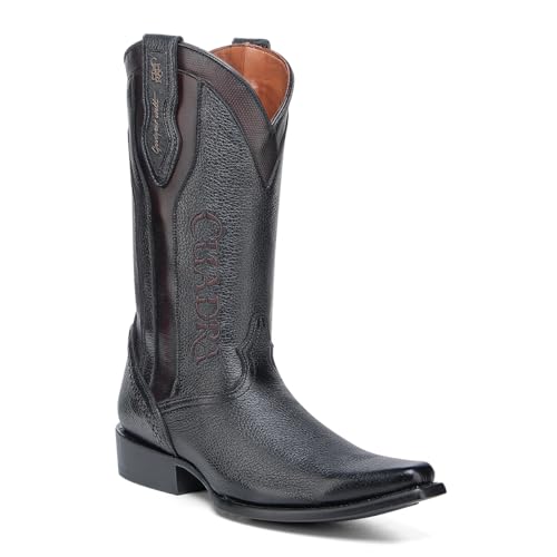 CUADRA Deer Leather Western Cowboy Boots Black with Embroidery Leather Sole 1B2TVE