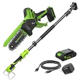Greenworks 24V Mini motosega 2-in-1 senza spazzole, motosega a batteria senza fili 15cm/6in, velocità di taglio 7,8m/s, potatrice elettrica con batteria 2Ah e caricabatterie 30W