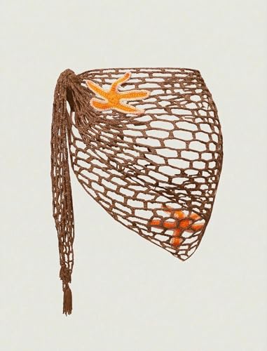 Image of ZAFUL Sarong Coverups for Women Beach Vacation Fishnet See Thru Tie Side Bathing Suit Cover Up Mini Skirt