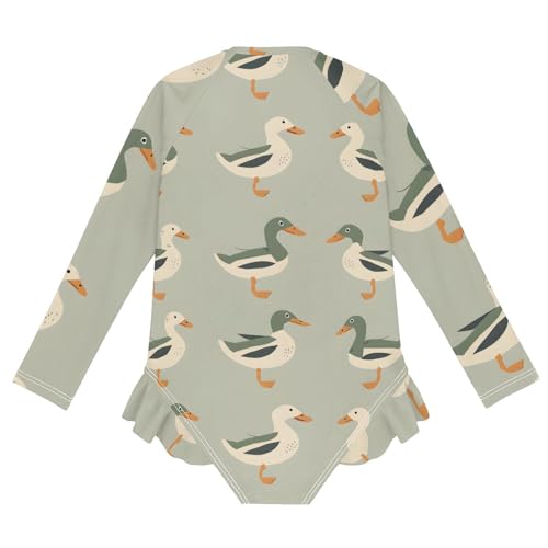 Girls One Piece Swimsuits Long Sleeve Swimsuit Zipper Bathing Suits Duck Farm Grey2