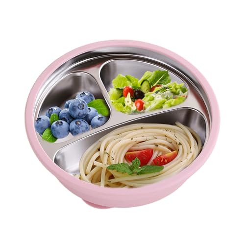 Uhngw Platos para Niños de Acero Inoxidable | Platos Con Ventosa De Silicona - Recipiente Resistente a Caídas para Merienda Comida en Casa Jardín Infantil Picnic Acampada