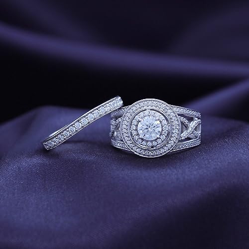 SAVEARTH DIAMONDS Infinity Halo Bridal Set Ring, 1 Carat Center 5MM Round Cut Lab Created Moissanite Diamond Wedding Band Ring Set In 14K Gold Over Sterling Silver (VVS1 Clarity, 1 Cttw)4