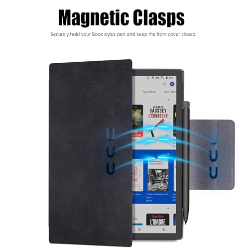 BOZHUORUI Case for 10.3" Boox Tab Ultra C Pro ePaper Tablet | with Sleep/Wake | Magnetic Adsorption | Pen Clasp Design | Thin & Light | PU Leather Smart Cover (Denim Black)