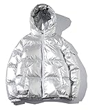 ebossy Men's Metallic Hooded Puffer Jacket Winter Full Zip Down Alternative Quilted Padded Coat (Medium, Silver)