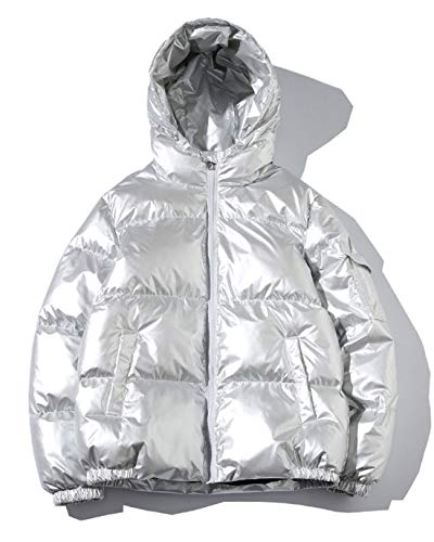 ebossy Men's Metallic Hooded Puffer Jacket Winter Full Zip Down Alternative Quilted Padded Coat