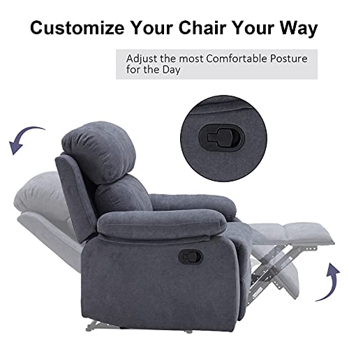 Dreamsir Recliner Chair Breathable Fabric Manual Single Sofa, Soft Living Room Chair Home Theater Lounge Seat, Removable Cushion, 34×34×38 Inch, Grey #TOP6
