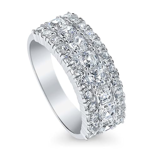 BERRICLE Sterling Silver CZ Half or Full Eternity Band Rings for Women, Stackable Cubic Zirconia Fashion Ring - Art Deco, Cluster, Statement, 5-Stone Styles
