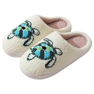 Womens Fuzzy Fluffy Soft Slippers Cute Turtle Fleece Lined Bedroom Slipper Indoor Outdoor House Shoes