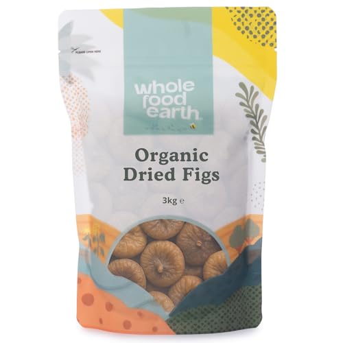 Wholefood Earth - Higos secos ecológicos, 3 kg, secados al sol, crudos, sin transgénicos, veganos, altos en fibra, con certificación ecológica