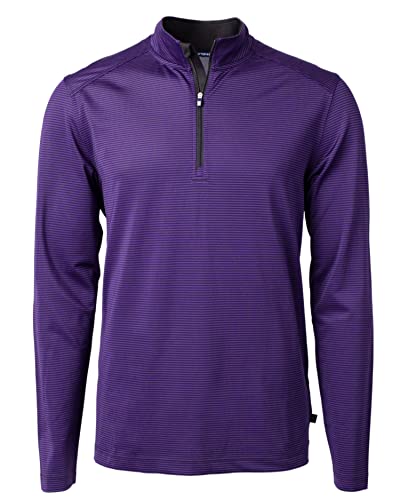 Cutter & Buck Mens Virtue Eco Pique Micro Stripe Recycled Quarter Zip Shirt, College Purple/Black, Medium US