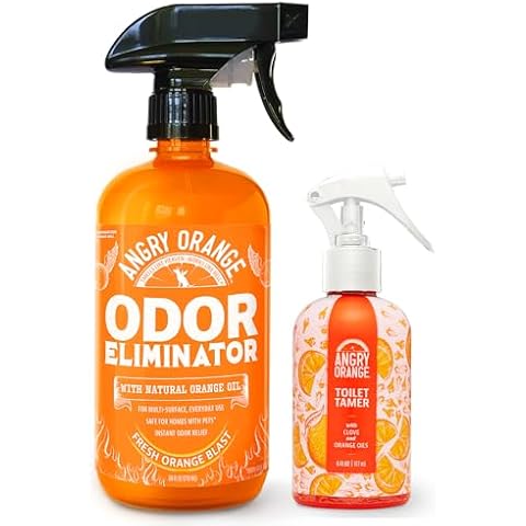 ANGRY ORANGE Pet Stain and Odor Remover - 2 Spray Pack - 32 oz Dog, Ferret, Rabbit & Cat Urine Enzyme Cleaner - 24 oz Pet Odor Eliminator for Strong Odor - for Pee on Carpet, Furniture, Tile, Wood Cover