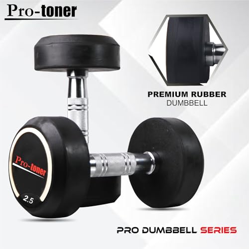 Image of Protoner Premium Rubber Coated Steel Dumbbells for Home Gym, Weightlifting, Bodybuilding, Crossfit, Yoga, Pilates, Pair (5 kg (2.5kg+2.5kg))