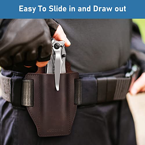 Sogcase Folding Knife Holster, Leather Knife Sheath Belt, Pocket Knife Holder For Buck Knives, Civivi, Smith & Wesson (Downbrown, Large) #TOP5