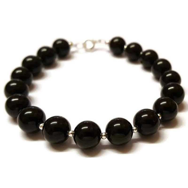 Pulsera de ónix negro con cuentas de 10mm y cierre de plata de 17,78 cm FIZA_LINK_01050