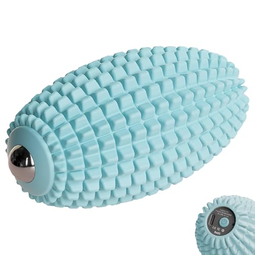 JIEJUNJIE Vibrating Massage Ball for Plantar Fasciitis, Silicone Trigger Point, Myofascial Massage Ball, Deep Tissue Roller for Back, Neck, Foot, Muscle Recovery, Hip & Psoas Release Tool (Blue)