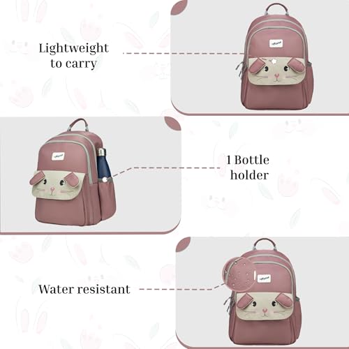 Image of F Gear Bunny Berry Sorbet 22L School Backpack|Premium & Soft Touch|Unisex Kids School Bag with Two Spacious Compartments and Front Pocket, with Bottle Holder|Ideal for School, Daily Use & Travel