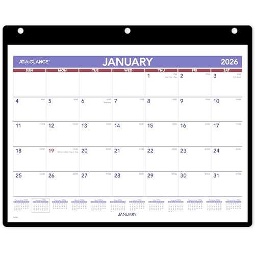 AT-A-GLANCE 2026 Wall & Desk Calendar, 11' x 8', Small, Clear Cover and Vinyl Holder (SK80026)