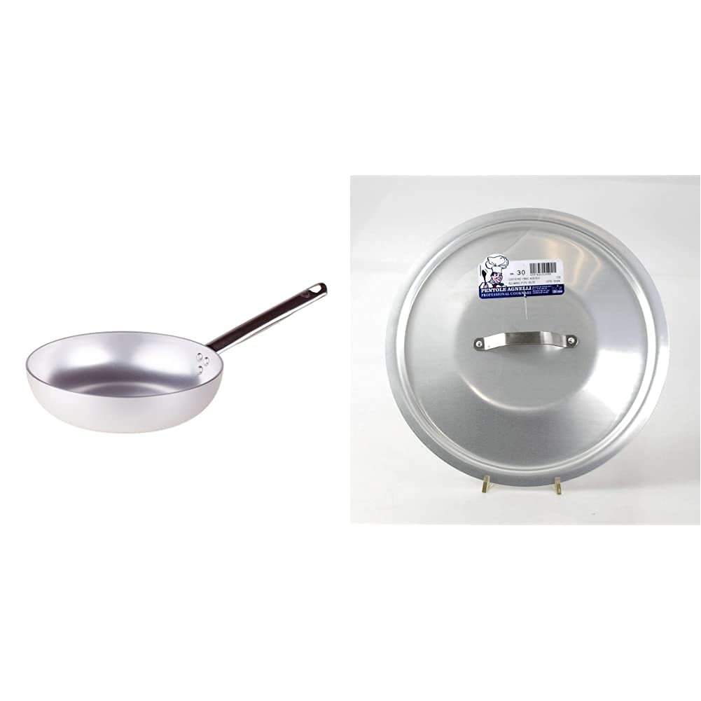 Pentole Agnelli Alma111B28 Padella Alta Per Saltare, Manico Tubolare, Alluminio 3Mm Professionale, Ø 28 Cm & Alma12928 Coperchio Rotondo Pesante Con Ponticello, Alluminio Professionale 3 Mm, 28 Cm