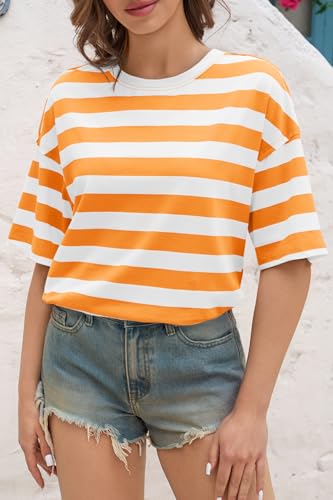 Image of Tankaneo Womens Oversized Tshirts Summer Casual Short Sleeve Crew Neck T Shirt Loose Fit Side Slit Tee Tops