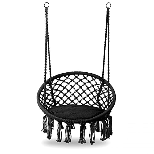 Columpio, Chaise suspendue, Nid, coton, intérieur et extérieur, coussins, panier suspendu max. 150 kg Chaise suspendue (Noir) Cover