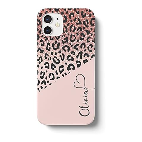 Personalised Animal Print Custom Name Phone Case Compatible with iPhone 12/12 Pro. 5. Leopard Print Pink Sparkle Fade Cover